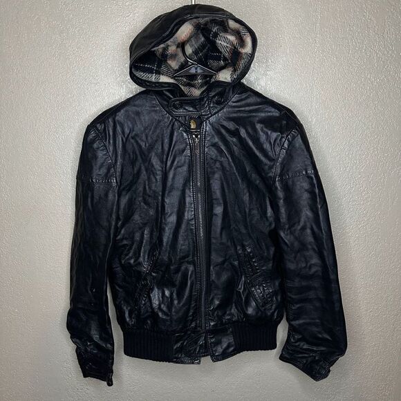 Vintage Mac Mor Wool Lined Genuine Leather Hooded Jacket Small - Picture 2 of 10